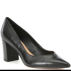 Leather Block Heel Pumps